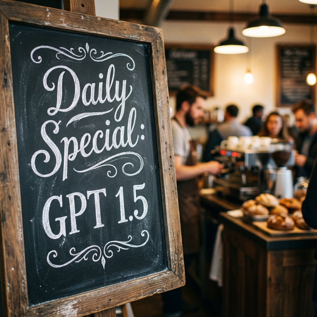 Chalkboard menu with perfect calligraphy illustrating GPT 1.5 text rendering